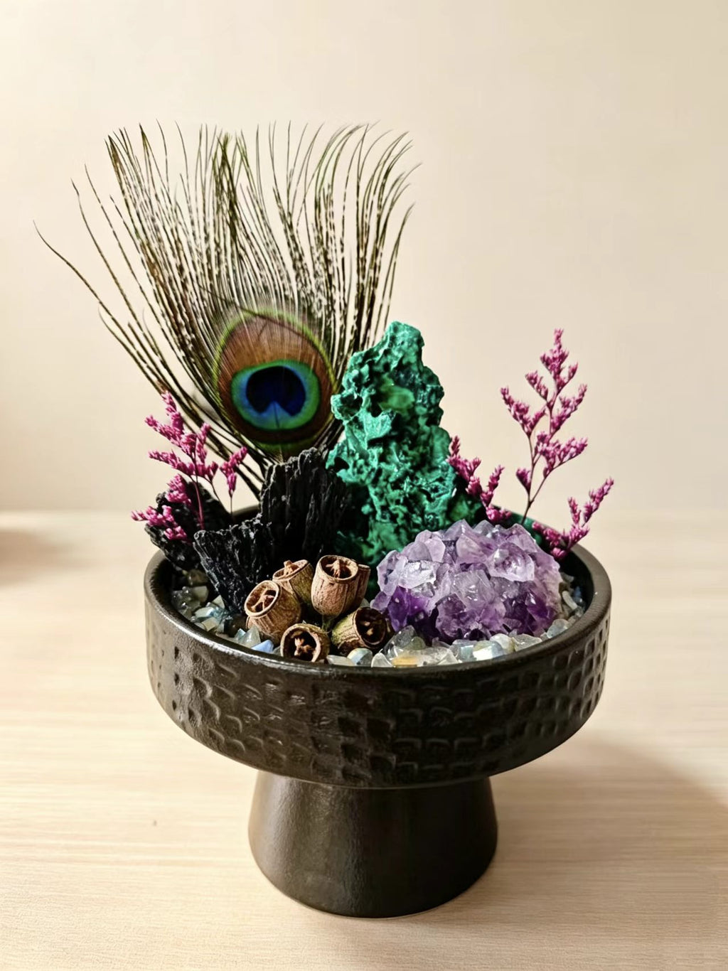 Peacock Feather Crystal Mini Garden Arrangement